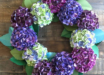 Corona di carta con ortensie fatta a mano, lezione di foto