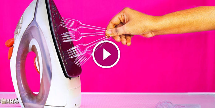 Decorazione di forchette e cucchiai di plastica